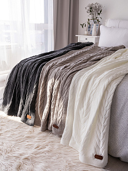 Плед 150х200см DE'NASTIA Коса молочный 100%акрил 000000000001212165