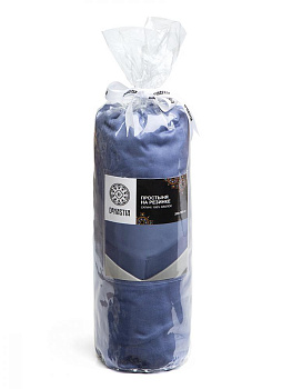 Проcтыня натяжная 200x200+25см DE'NASTIA синий 100%хб сатин C010883 000000000001204409