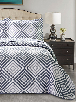 Покрывало 260х240см DE'NASTIA 3слоя темно-серое ромб жаккард 55%хлопок 45%полиэстер 000000000001189553