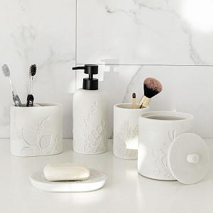 Диспенсер для жидкого мыла DE'NASTIA Тиснение цветы белый полирезина 000000000001213493