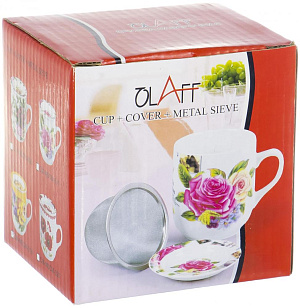 Кружка 350мл заварочная фарфор с металлическимситом Роза подарочная упаковка Флора Olaff CM-MSCM-008 000000000001197836