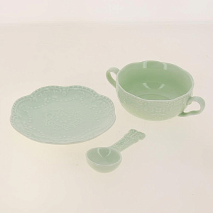 Бульонница с блюдцем и ложкой 300мл/11смБабочка светло-зеленаяHD-267G 000000000001181011