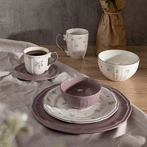 Салатник 13,8см/550мл DE'NASTIA Vintage цветочный принт фиолетовая кайма белый фарфор 000000000001227044