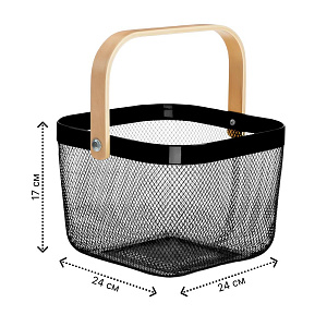 Корзинка для хранение 24х24х17см FORA с ручкой квадрат черный металл/дерево 000000000001223287