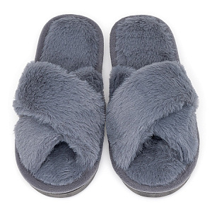 Туфли домашние-тапки р.38-39 LUCKY накрест серый искусственный мех полиэстер 000000000001204936