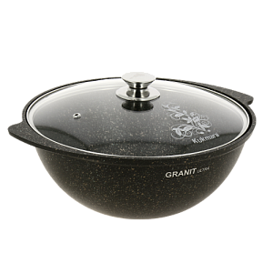 Казан для плова 4,5л KUKMARA Granit Ultra Original стеклянная крышка антипригарное покрытие литой алюминий 000000000001204825