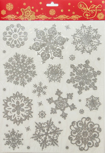 Новогоднее украшение на окно Снежинки серебряные объемные-2 Magic Time, 30х38 см, ПВХ 000000000001150287