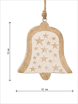 Декоративное украшение12х2х12см DE'NASTIA Колокольчик белый дерево манго 000000000001229673