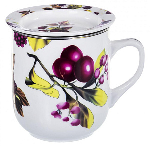 Кружка заварочная 350мл Olaff Флора с металлическим ситом подарочная упаковка фарфор 124-01153 000000000001203988