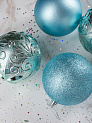 Набор украшений декоративных 4шт голубой (шар матовый 10см-1шт, шар с блестками 10см-1шт, шар с рисунком 10см-2шт) 000000000001208298