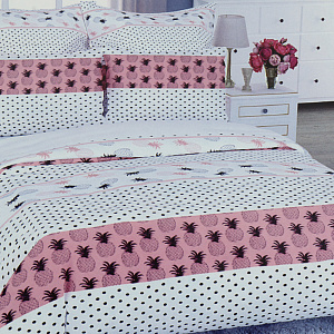 Комплект постельного белья семейный LUCKY Ананас 2наволочки50х70см 2пододеяльника215х145см 1простыня220х240см серо-розовый бязь 100%хлопок 000000000001206529