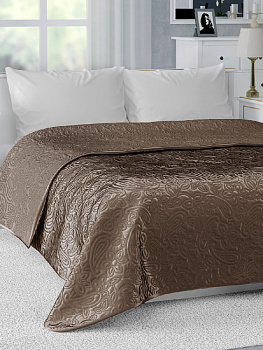 Покрывало 200х240см DE'NASTIA Палермо двустороннее атласное/матовое кофейное 100% полиэстер 000000000001144860