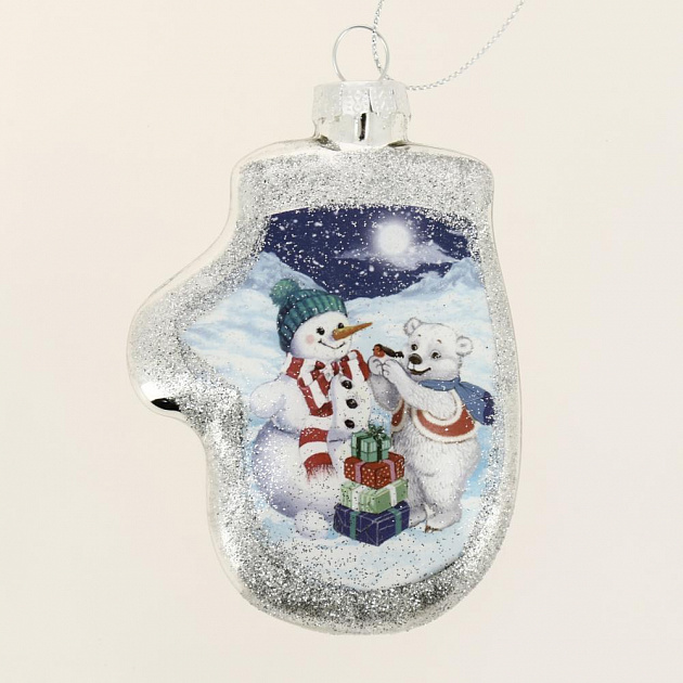 Новогоднее подвесное украшение Снеговик и Мишка из стекла 2х9х6,5см 81820 000000000001201791