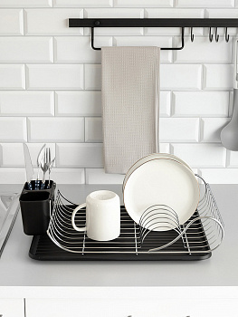 Сушилка кухонная 49x32x12см DE'NASTIA с поддоном черный/серебристый железо/ПП 000000000001227721