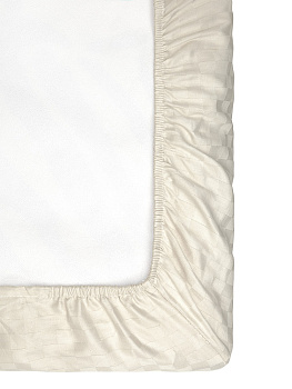 Проcтыня натяжная 200x200см DE'NASTIA бежевая сатин-клетка хлопок100% 000000000001208216