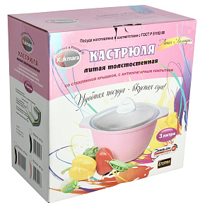 Кастрюля 3л KUKMARA Палитра стеклянная крышка антипригарное покрытие черный алюминий 000000000001121239