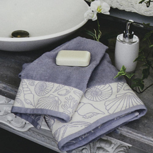 Полотенце 70х130см DE'NASTIA РАКУШКИ (новые) молочный/лаванда хлопок 000000000001208568