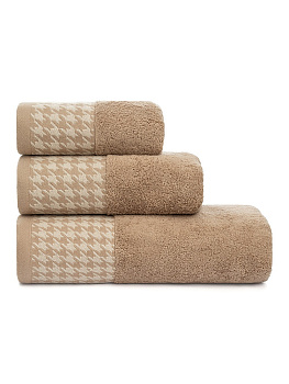 Полотенце махровое 70x130см DE'NASTIA Бордюр гусиная лапка бежевый хлопок 100% 000000000001219823