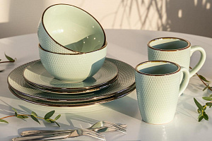 Салатник 13,6см/600мл LUCKY Точки металлическая кайма мятный керамика 000000000001211244