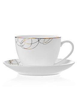 Чайная пара костяной фарфор 210мл Leontina ESPRADO, отводка сметаллическим блеском, можно мыть в ПММ, можно в микроволновой печи,LEO021GE303 000000000001193135