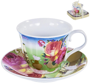 Пара чайная 220мл//блюдце OLAFF Ваза с цветами Флора подарочная упаковка фарфор 000000000001197806