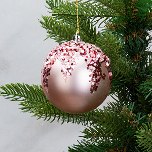 Набор новогодних шаров 3шт 8см Подтеки нежно-розовый пластик 000000000001208652