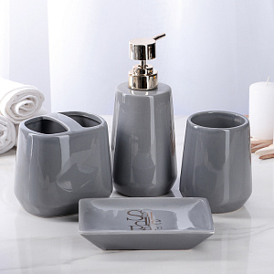 Набор для ванной 4 предмета Bonjour мыльница дозатор для мыла 2стакана лаванда керамика 000000000001211485