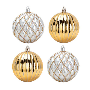 Декоративное украшение Набор шаров 4шт 8см Рельеф серия Золотая пластик 000000000001224104