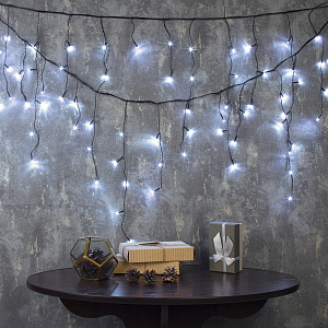 Гирлянда-Бахрома 3м 80LED LUAZON LIGHTING IP20 8 режимов 220В тёмная нить свечение белое 000000000001207981