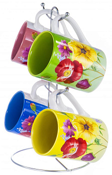 Набор кружек,4шт,310мл,мет/ст,пд/уп,ХРИЗАНТЕМА,111-09001 000000000001178503