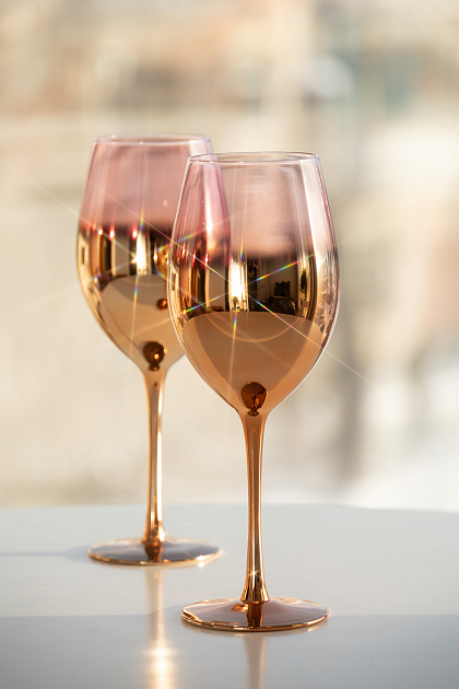 Набор бокалов для вина 2шт 450мл LUCKY напыление металлик розовое золото/розовый стекло 000000000001216182