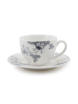 Пара чайная 240мл DE'NASTIA Флер Графит белый фарфор 000000000001229631