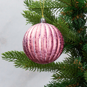 Набор новогодних шаров 6шт 8см Перо рельеф розовая роза пластик 000000000001208651