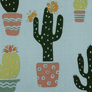 Подушка на стул DeNASTIA Коллекция"Кактусы"33x38x38см,100%хлопок/30%полиэстер,голубой/белый P111180 000000000001202707