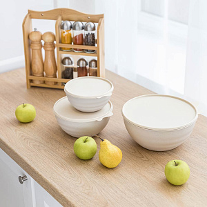 Миска с крышкой 850мл PHIBO WAVE бежевый флэк пластик 000000000001222399