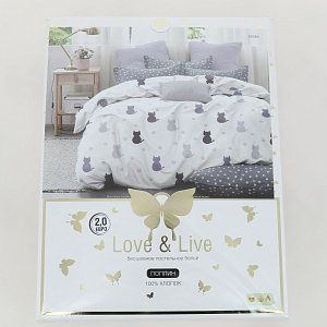 Комплект постельного белья 2-спальный LOVE&LIVE Кошки европростынь 215х240см пододеяльник 175х215см наволочки 70х70см-2шт поплин 100% хлопок 000000000001210571