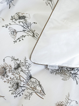 Комплект постельного белья 2,0сп DE'NASTIA Ботаника принт (наволочка 50x70см,пододеяльник 175x210см,простыня 215x240см)белый/бежевый сатин-твил хлопок 000000000001230675