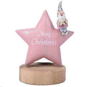 Украшение декоративное Гном на звезде 8,5х7х11см розовый дерево 000000000001208284