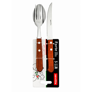 Набор столовых приборов 3 предмета SERVITTA Forte деревянная ручка нержавеющая сталь 000000000001217085