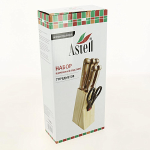 Набор ножей + ножницы на подставке №2 7шт ASTELL подарочная упаковка нержавеющая сталь AST-004-НН-002 000000000001203433