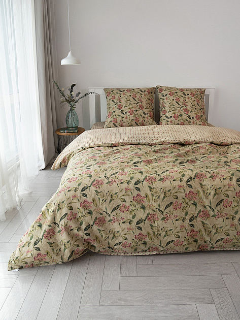 Комплект постельного белья2спDE'NASTIA (пододеяльник175х210смПростыня215х240смНаволочки70x70см-2шт)VisionЦветы/ОрнаментЗеленыйТемно-розовыйЖатыйХлопок 000000000001227506