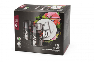 Набор стаканов в подстаканнике 2шт 250мл APOLLO GENIO Cite Silver CTS-250 000000000001192563