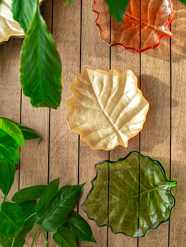 Блюдо сервировочное 13см EFE GLASS Лист прозрачное зеленый стекло 000000000001213524