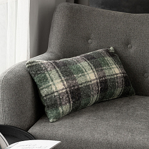 Подушка декоративная 30х60см DE'NASTIA клетка на молнии серый/зеленый букле полиэстер 000000000001226979