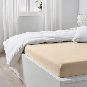 Простыня трикотажная на резинке 90х200х20см СОФТИ светло-бежевая хлопок 100% 000000000001210874