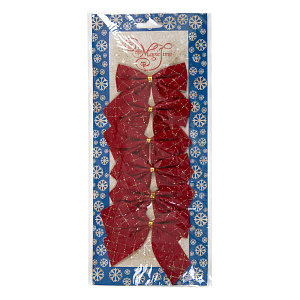 Новогоднее украшение Бант Красные из полиэстера 6шт 8х8x0,1см 82325 000000000001201787