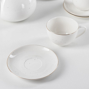 Сервиз чайный 15 предметов ДОЛЯНА Млечный путь (6шт чашек, 6шт блюдец, молочник, чайник, сахарница) белый фарфор 000000000001210616