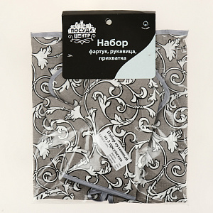 Набор для кухни рогожка 3 предмета ПОСУДА ЦЕНТР (фартук, рукавица, прихватки), Орнамент, ХЛОПОК 100%, PC05346 000000000001194461