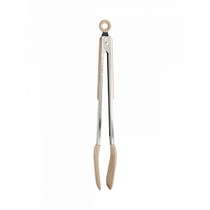 Щипцы кухонные универсальные 33,5x5,5см DE'NASTIA лопатка с прорезями длинная ручка бежевый нержавеющая сталь/силикон 000000000001224628