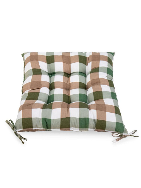 Подушка на стул 40x40см Клетка крупная коричневый/зеленый полиэстер 000000000001229003